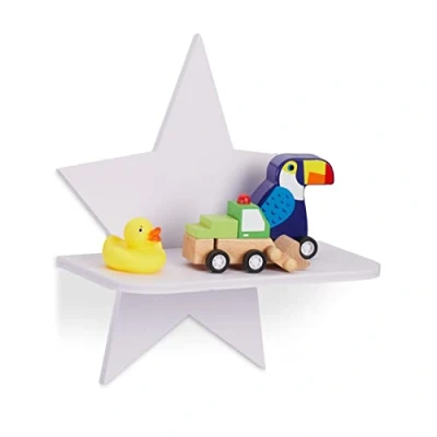 Image of Relaxdays Floating Shelf, Star Shaped, Wall Mounted, Children&#039;s Room, HWD: 27.5 x 25 11.5 cm, Sturdy Pine Wood, White, 100%