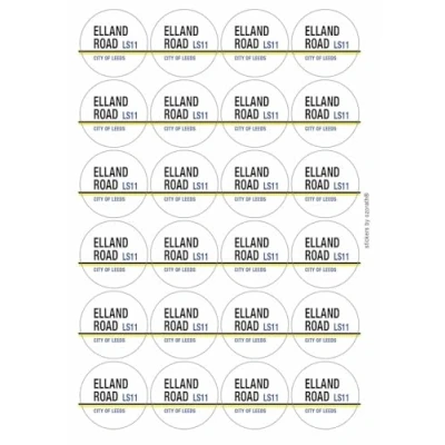 Image of Elland Road LS11 City of Leeds Sign Circular Matt Paper Stickers A4 Sheet 24 (Each Sticker is 45mm Diameter)