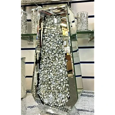 Image of Deenz 40Cm Sparkle Diamond Crushed Crystal Sparkly Silver Mirrored Floor Vase Cuffin Shape