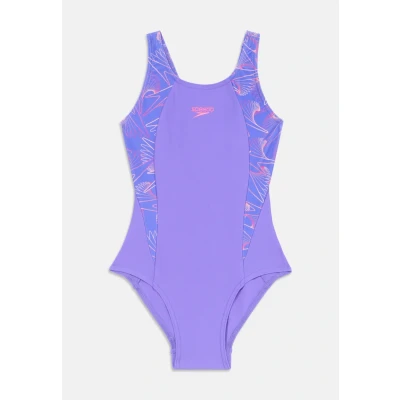Image of Speedo Girl&#039;s Hyperboom Splice Muscleback Swimsuit Swim Training Chlorine Resistant Quick Drying Stretch Fabric Comfort Fit, Indigo Glow, 11 1211 12