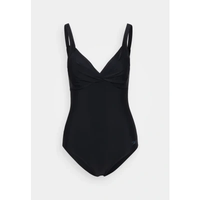 Image of Speedo Women&#039;s Shaping Cross Knot 1 Piece Swimsuit Shapewear Beach and Holiday Swimwear, Black, 32/8