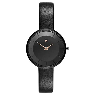 Image of MVMT Analogue Quartz Watch for Women with Black Leather Strap D FB01 BLBL