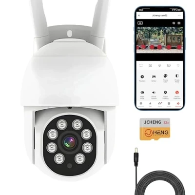 Image of JCHENG 4MP Outdoor Security Camera Motion Tracking PTZ and Night Vision Remote Control SD Card Included Compatible Alexa Google Home