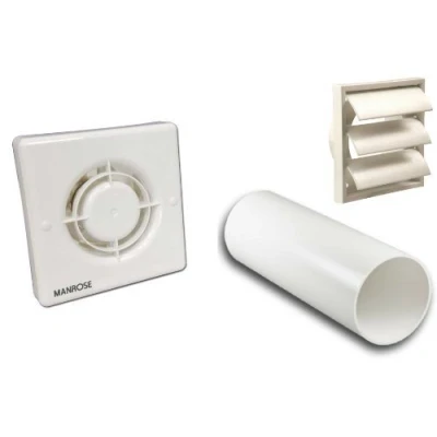 Image of XF100H Humidity + Run on Timer Complete 4&quot; 100mm Wall Kit with Gravity Grille Bathroom Shower Extractor Fan