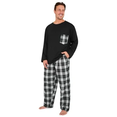 Image of CityComfort Mens Pyjamas Set, Warm Teenagers Loungewear Winter Nightwear Long Sleeve PJs, Birthday Xmas Gifts for Men (Black, L)