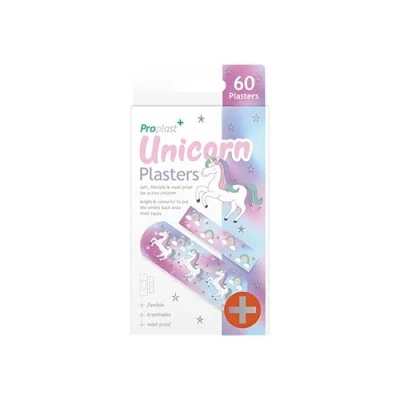 Image of Proplast Plasters Assorted 60 Pieces per Pack Unicorn &amp; Rainbow/Animals/Bright Neon (Unicorn Rainbow Plasters)