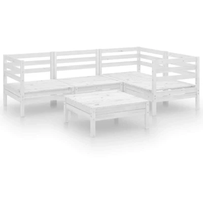 Image of vidaXL 5 Piece Garden Lounge Set White Solid Pinewood