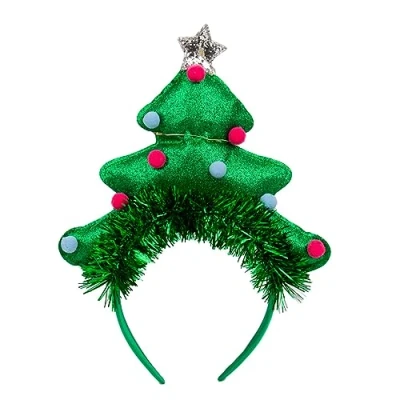 Image of Talking Tables Reusable Novelty Christmas Tree Light Up Hat with Headband Fun Dress Hair Accessory For Xmas Party, Home, or Office Fabric Material One Size Fits All Battery Included