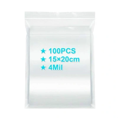 Image of Ziplock Bags 15x20cm, 100PCS, 4 Mil Extra Thick Medium Size Clear Plastic Resealable with Lock Seal Zipper, Storage Pouches Grip for Jewelry Mask Incense Packaging