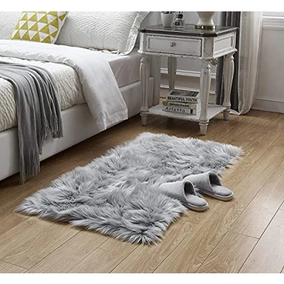 Image of HEQUN Faux Fur Rug, Fluffy Shaggy Rugs,Faux Sheepskin Rugs Floor Carpet for Bedrooms Living Room Kids Rooms Decor (Grey, 80 X 180 CM Square)