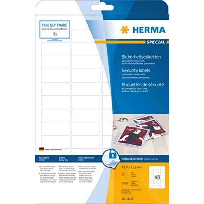 Image of HERMA Self Adhesive Anti Tamper Security Labels, 27 Labels per A4 Sheet, 25 Sheets, 63.5 x 29.6 mm, 675 Blank Special Film Stickers, Sticky for Laser Printer, White