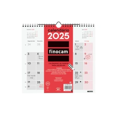 Image of Finocam Neutral Wall Calendar to Write 2025 Month View January December (12 months) Portuguese