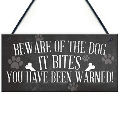 Image of RED OCEAN Funny Beware Of The Dog It Bites Hanging Plaque Home Warning Sign Decor
