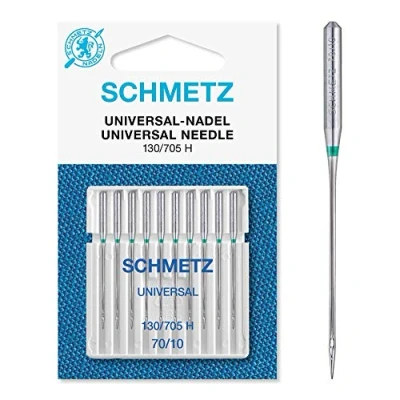 Image of Schmetz Universal (Regular/Standard) Sewing Machine Needles, Pack of 10, Size 70/10, Single Packet, Includes Large Needle Threader
