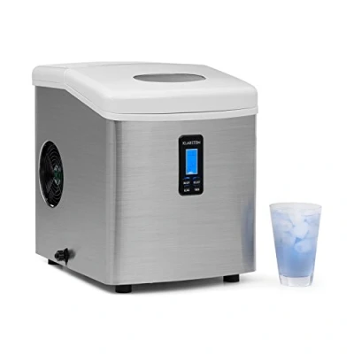 Image of Klarstein Mr. Silver Frost Ice Maker Machine, 150W, 3.3L Tank, Tasteless Plastic Lining, Pump System, Easy to Clean, Low Operating Noise, Backlit LCD Display, Stainless Steel, White