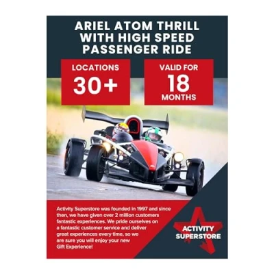 Image of Activity Superstore Ariel Atom Thrill with High Speed Passenger Ride Gift Experience Voucher, Driving Days, For Dad, Birthday Gifts, Car Track Days