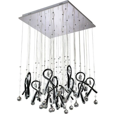Image of Class Pendant Square 20 Light G4 Polished Chrome/Black Glass/Crystal, NOT LED/CFL Compatible
