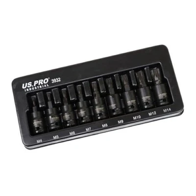 Image of US PRO INDUSTRIAL 9PC 3/8&quot; DR Impact Spline Bit Sockets Set 4 14mm 3932