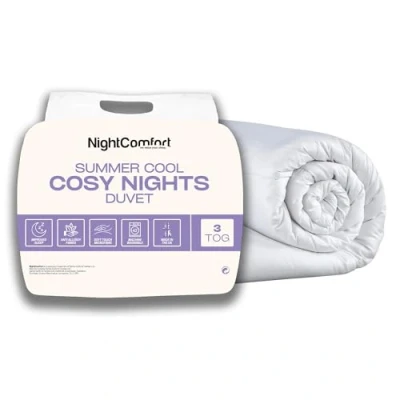 Image of Night Comfort Cosy Nights 3 Tog Anti Allergy Single Duvet Breathable Premium Microfibre Cover with Lightweight Hypoallergenic Hollowfibre Filling Bedding Quilt (200cmx135cm, White)