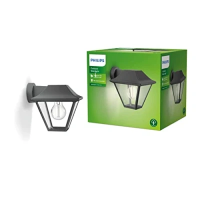 Image of PHILIPS LED Alpenglow Outdoor Wall Light Fixture [Anthracite Grey Requires 1x60W E27 Edison Screw Bulb] for Home Garden, Terrace and Patio Lighting