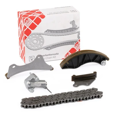 Image of 0636449, 0636449S1, 0636452, 0636452S1, 0636453 Timing chain Kit FEBI BILSTEIN 106740 with slide rails, tensioner Simplex, Closed