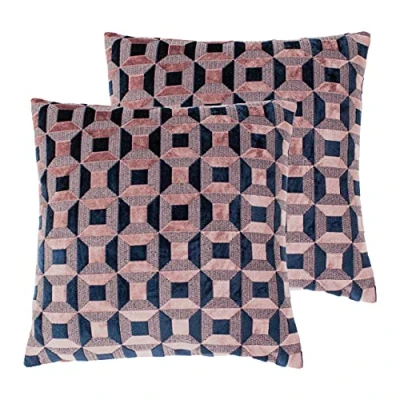Image of Paoletti Empire Twin Pack Feather Filled Cushions, Blush/Navy, 45 x 45cm