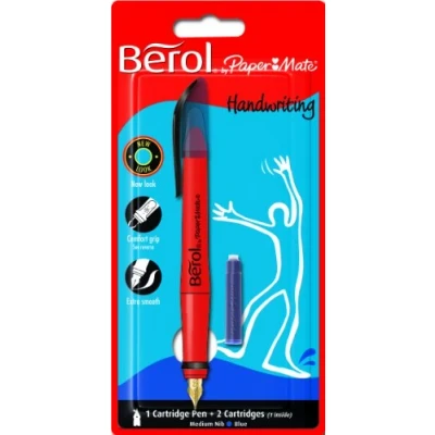 Image of Berol Handwriting Fountain Pen with Medium Nib, Blue, Box of 12