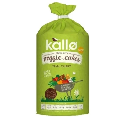 Image of Kallo Thai Curry Veggie Cakes, Lentil &amp; Pea Puffed Crackers Made From Plants, Coconut Curry, Low Fat Healthy Snacks, Vegetarian Friendly, Gluten Free, No Artificial Flavours, Single Pack 1 x 122 g