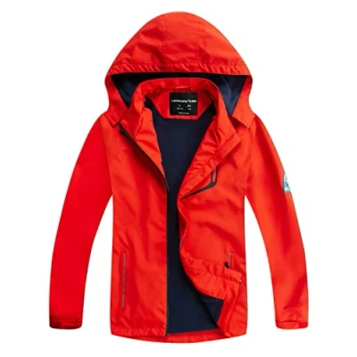 Image of YoungSoul Boys Girls Waterproof Jackets Kids Lightweight Fleece Lined Raincoat School Coats with Detachable Hood Black Red 5 6 Years