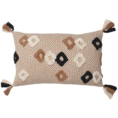 Image of furn. Benji Jacquard Tufted Feather Filled Cushion Beige Cotton One Size