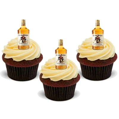 Image of 12 x Captain Morgans Gold Spiced Rum Bottles Fun Novelty Birthday Premium Stand UP Edible Wafer Card Cake Toppers Decorations