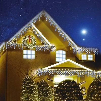 Image of Sentik 960 LED Snowing Icicle Lights Ultra Bright Party Wedding Christmas Xmas Indoor and Outdoor Lights, Blue &amp; White