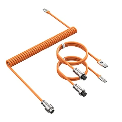 Image of ATTACK SHARK Custom C04 2 in 1 Coiled USB C Cable,USB A Type C/Type with 5 Pin Detachable Metal Aviation Plug,Double Sleeve Spiral Extendable TPU Cable for PC/Keyboard/Mouse/Phone Orange