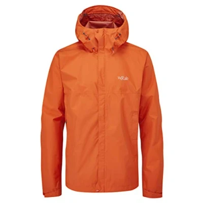 Image of Rab Men&#039;s Downpour Eco Waterproof Breathable Jacket for Hiking, Trekking, &amp; Climbing Firecracker Small