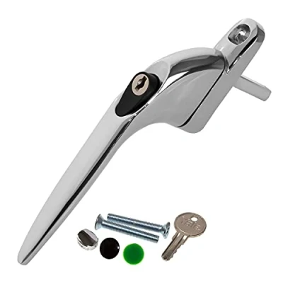 Image of Chrome Yale UPVC Window Handle Inline Double Glazing Universal Key Locking Espag 40mm Spindle