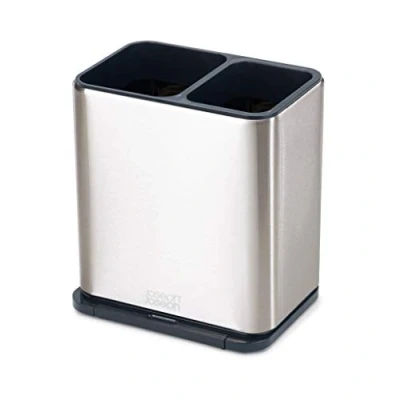 Image of Joseph 85161 Utensil Holder with Removable Spoon Surface Kitchen Accessory, One size, Stainless Steel/Dark Gray