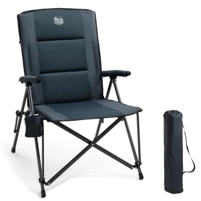 Image of TIMBER RIDGE Camping Chair for Adults Heavy Duty, Folding Padded Oversized with High Back &amp; Cup Holder Garden Comfy 150kg, Portable Beach Fishing outdoor Picnic Dining