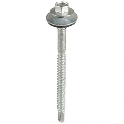 Image of TIMco LH98W16B Hex No.3 Self Drilling Screw 5.5/6.3 x 98 and M16 Washers Silver Ruspert (Box of 100)