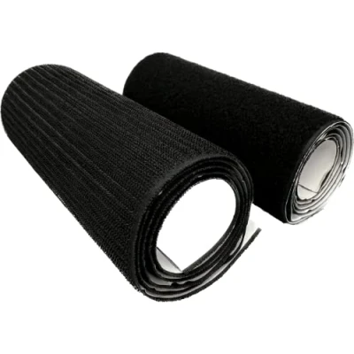 Image of 18cm (7&#039; inch) Ultra Wide Self Adhesive Hook and Loop Strips Set with Super Sticky Glue Nylon Fabric Fastener (Black, 1m)
