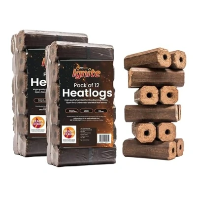 Image of Heat Logs High Energy Ultra Dry Open Fire Log Eco Wood Fuel (Pack x 24) Produced from 100% Hardwood