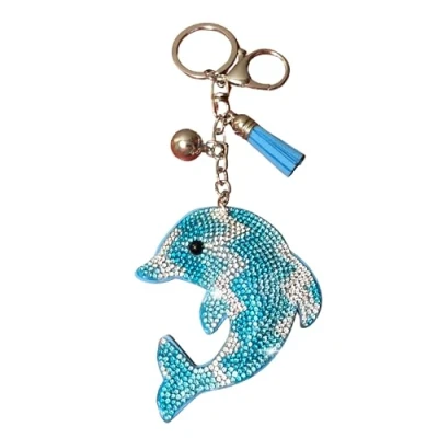 Image of Popfizzy Bling Keychain Accessories for Women, Rhinestone Keychain, Car Keys Charms, Cute Purse Charms Handbags, Jumping Dolphin Aqua (Silver), Large
