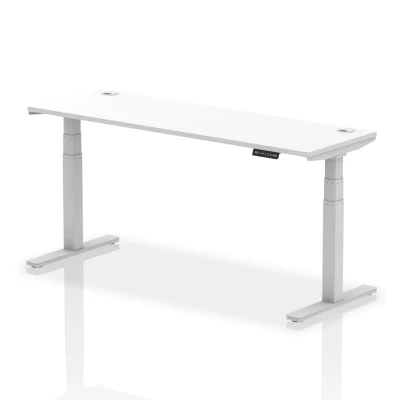 Image of Air 1800x600mm Height Adjustable Desk White Top Cable Ports Silver Leg
