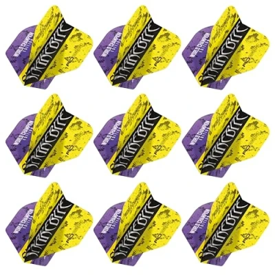 Image of RED DRAGON Yin Yang Double Sided Peter Wright Snakebite Purple &amp; Yellow Standard Dart Flights 3 Sets Per Pack (9 in total)