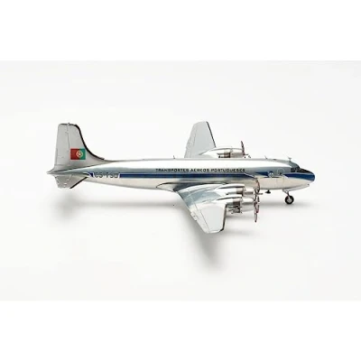 Image of herpa 572453 Airplane TAP Air Portugal Douglas DC 4 CS TSD, on a Scale of 1:200, Metal Miniature with pedastal, Model Building, Collectors Edition