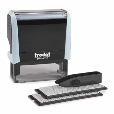 Image of Trodat Printy 4913 Custom Stamp DIY Self Inking Personalised by You Pastel Blue Can Be Changed Multiple Times Black Ink Impression Size 57 x 21mm Max 6 Lines of Text