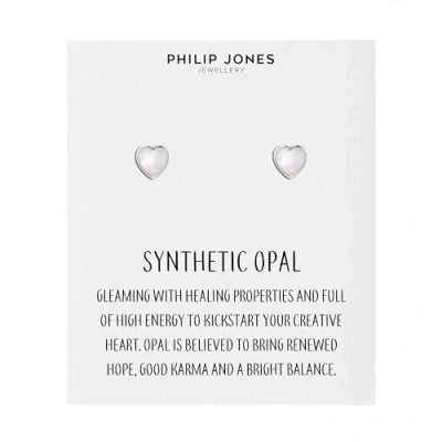 Image of Philip Jones Synthetic White Opal Heart Stud Earrings with Quote Card