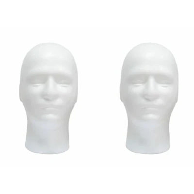 Image of 2 Pack Make Man Styrofoam Foam Head Stand Model Display Wig Polystyrene Mannequin Manikin Folding Sunglasses Craft White Holder Cap Male Dummy