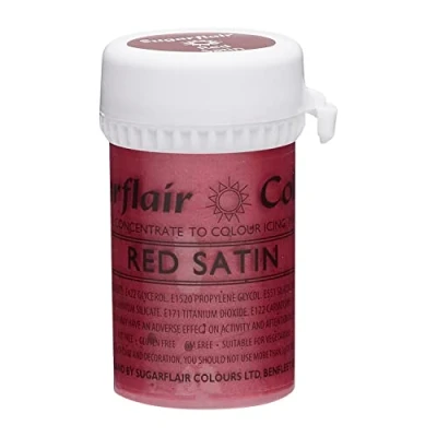 Image of Sugarflair Red Satin Food Colouring Paste, Highly Concentrated for Use with Sugar Pastes, Buttercream, Royal Icing or Cake Mix, Vibrant Colour Dye 25g