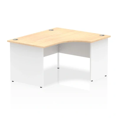 Image of Impulse 1400mm Right Crescent Desk Maple Top White Panel End Leg