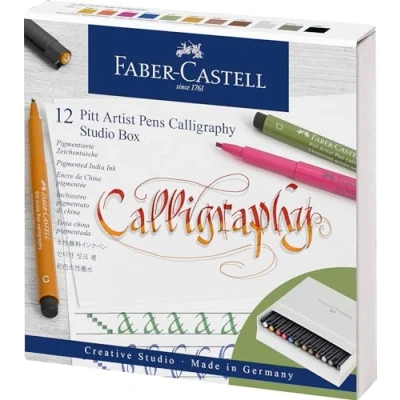 Image of Faber Castell Creative Studio Pitt Artist Pen Calligraphy India Ink Pen, Box Of 12, For Art, Craft, Drawing, Sketching, Home, School, University, Colouring